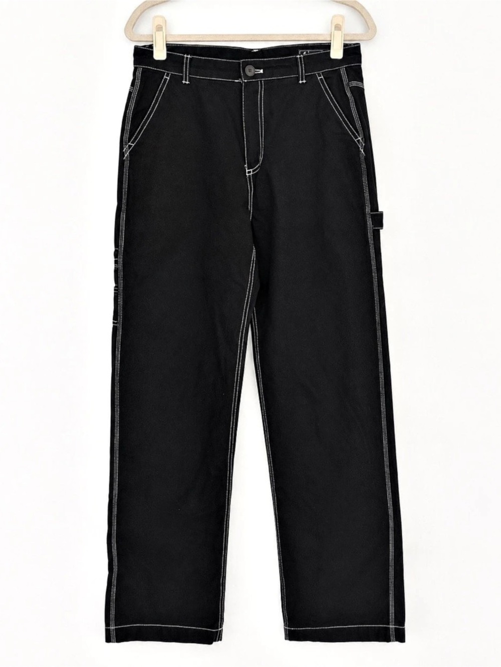 Gap Women’s Carpenter Pants 4 Tall Black Contrast Stitch Loose 32” Inseam Y2K